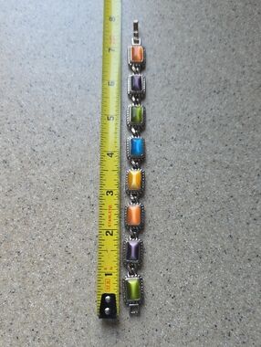 Multicolor Stone Link Bracelet - Silver Tone